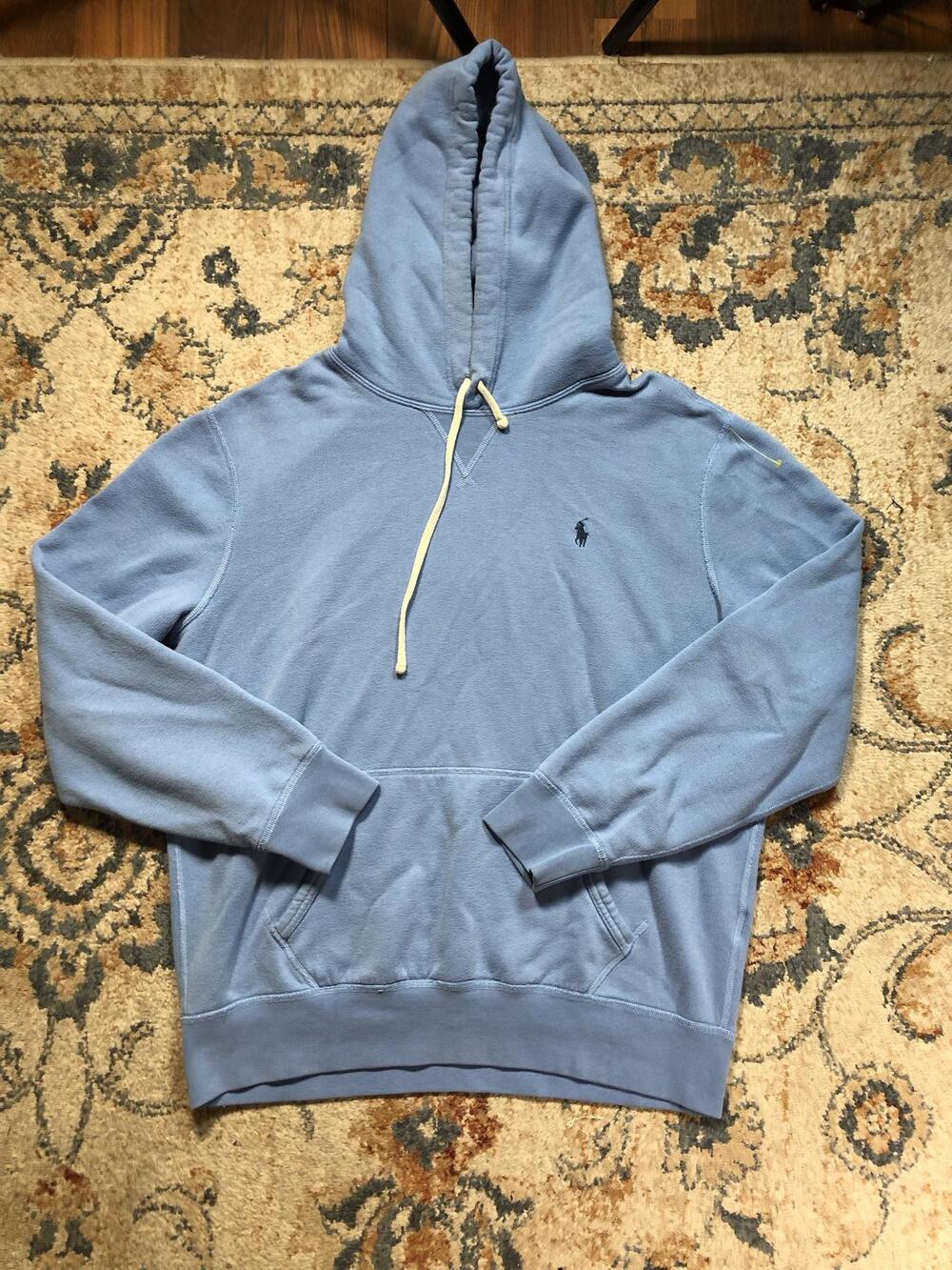 Polo Ralph Lauren Hoodie Sweatshirt Mens Large Blue Fleece Pullover Pony Logo